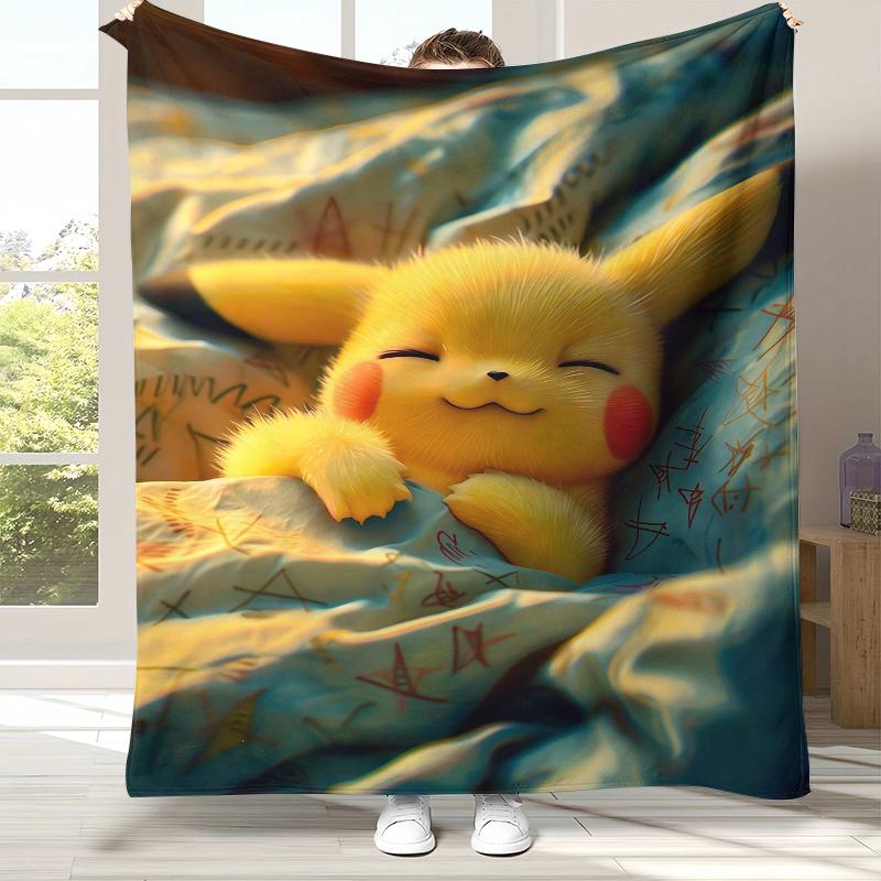 6 Style Pikachu Pokemon Flannel Blanket,Ultra Soft Warm Plush Throw for Home Bedroom Bed Sofa Cover Office Camping Picnic Gift