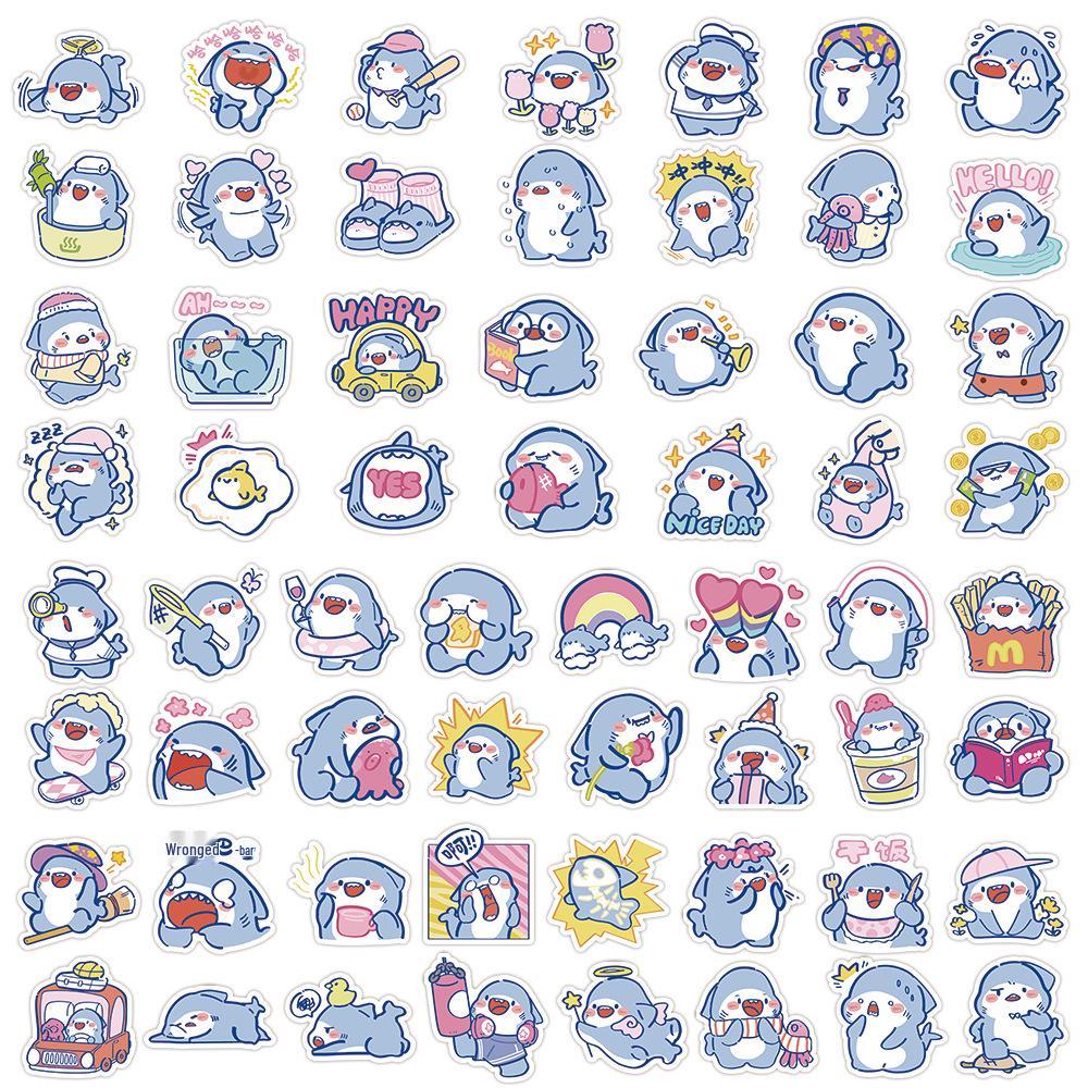 120 Cute Shark Cartoon Emoticon Stickers: Waterproof, Self-Adhesive for Journals