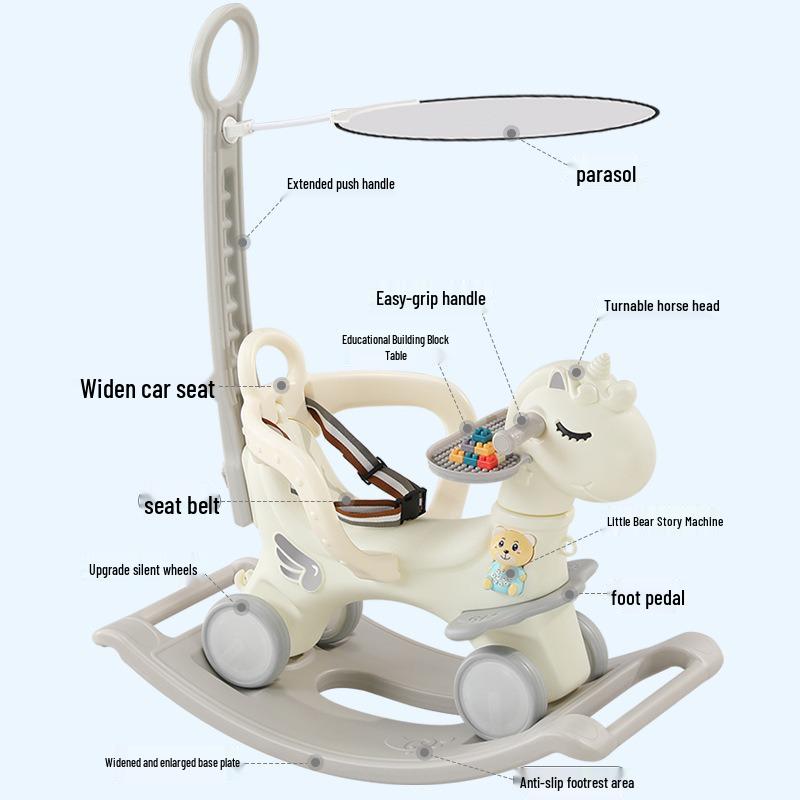 Children’s Wooden 2-in-1 Rocking Horse & Stroller - Ideal Birthday Gift for One-Year-Olds