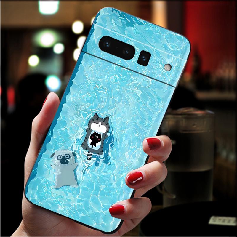 Phone Case For Google Pixel 10 9 Pro XL 9A 8 7 6 Pro Pixel 8A 7A 6A Pixel 8 7 6 5 Cartoon Black Cats Case