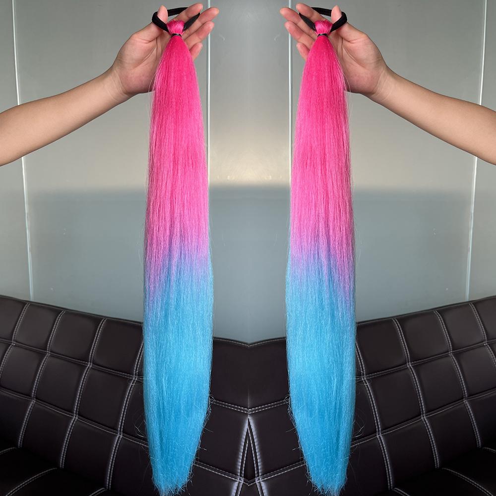 Syntetický 2ks rovný cop s gumičkou Farebný pletený cop Predlžovanie vlasov Vlasové doplnky pre ženy 24inches pink