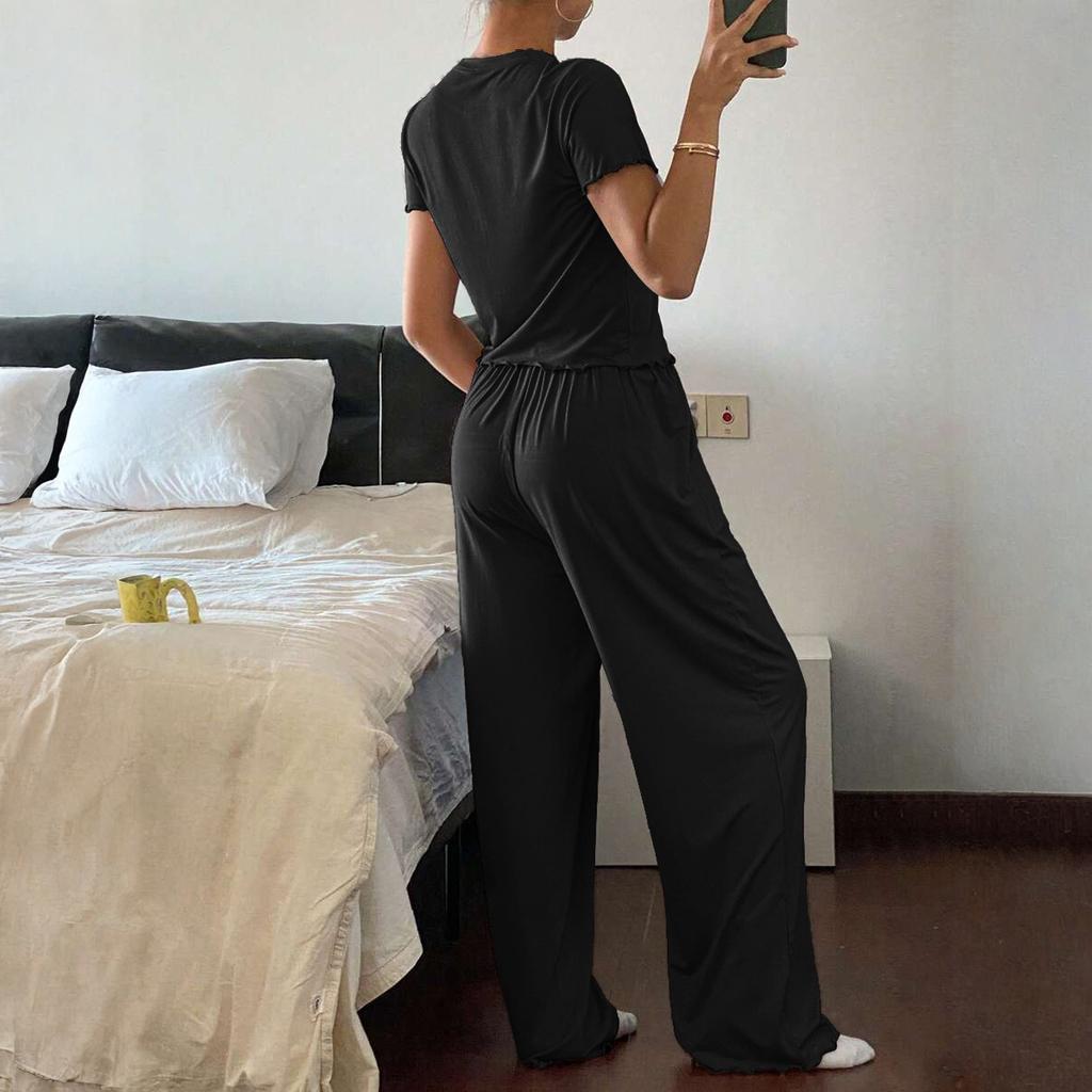 Women's Fall Two Piece  Outfits Long Sleeve Tops Tee Shirts Wide Leg Pants Sets