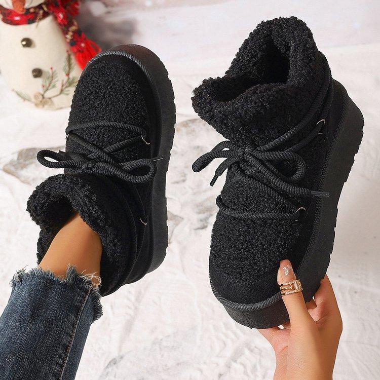 Women's Lace-up Soft Sole Winter Warm Fur One Snow Boots Padded Lined Ankle Boots Anti-slip Hiking Casual Sneakers