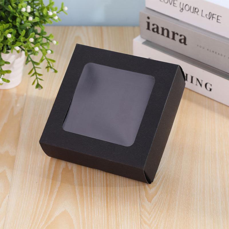 12pcs Folding Kraft Paper Cardboard Jewelry Gift Boxes with PVC Visible Window Square Khaki Color Storing Box