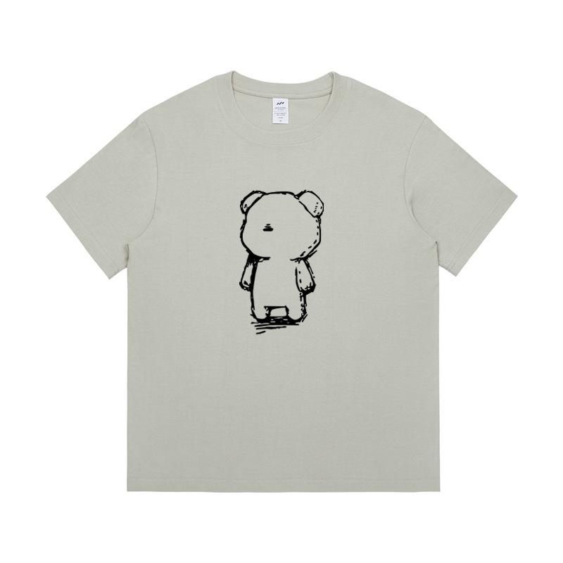 Dámské bavlněné tričko s černobílým medvědem: Krátký rukáv, Slim fit, Neformální letní oblečení