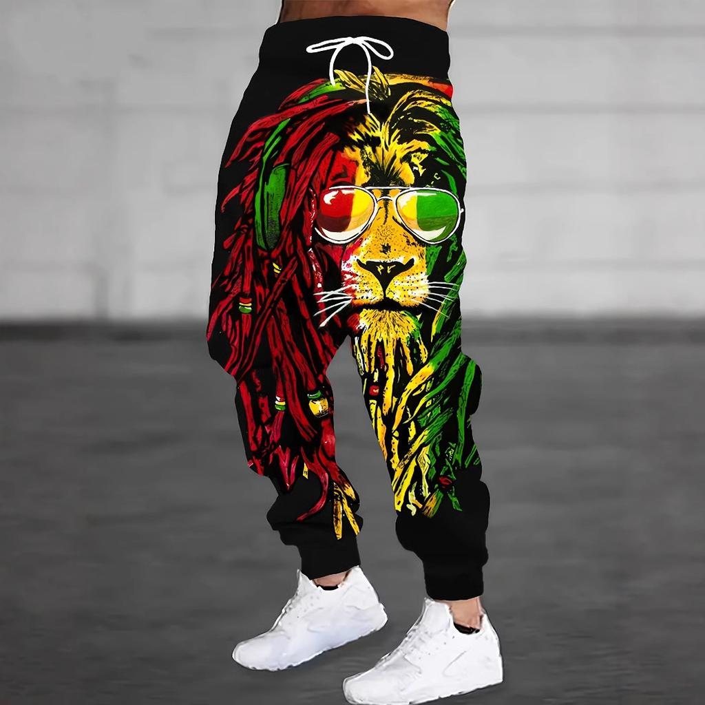 Pantaloni Jogger cu Imprimeu pentru Bărbați cu Design Dragon Chinezesc Alb și Gri, Pantaloni de Trening Casual Streetwear