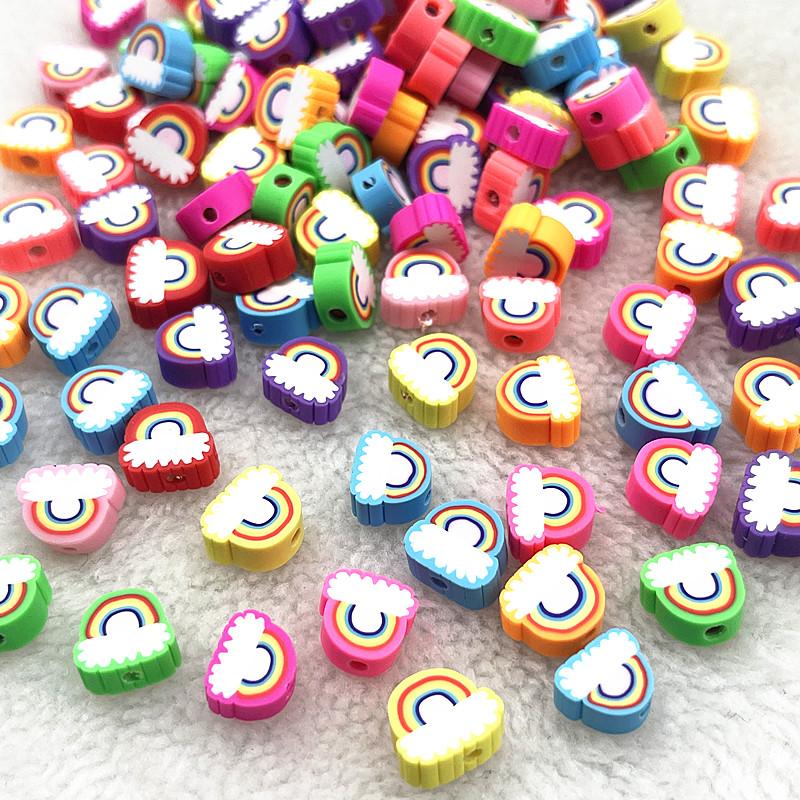 30pcs 10mm Heart Shape Fruit Beads Polymer Clay Beads Spacer Loose Beads for Jewelry Making DIY Bracelet Earring