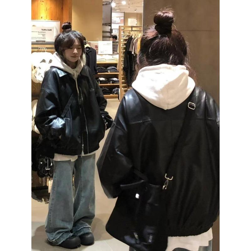 Autumn Winter Street Style Casual Fashion PU Leather Jacket Women Vintage Zipper Coat Cardigan Outwear Top