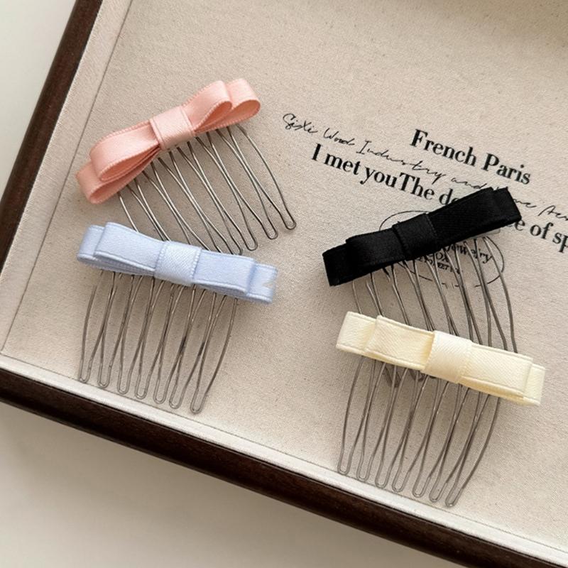 Ribbon Bowknot Hair Comb for Girl Hairpin Comb Hairclip Barrettes for Women Side Bangs Sweet Hair Styling Tool