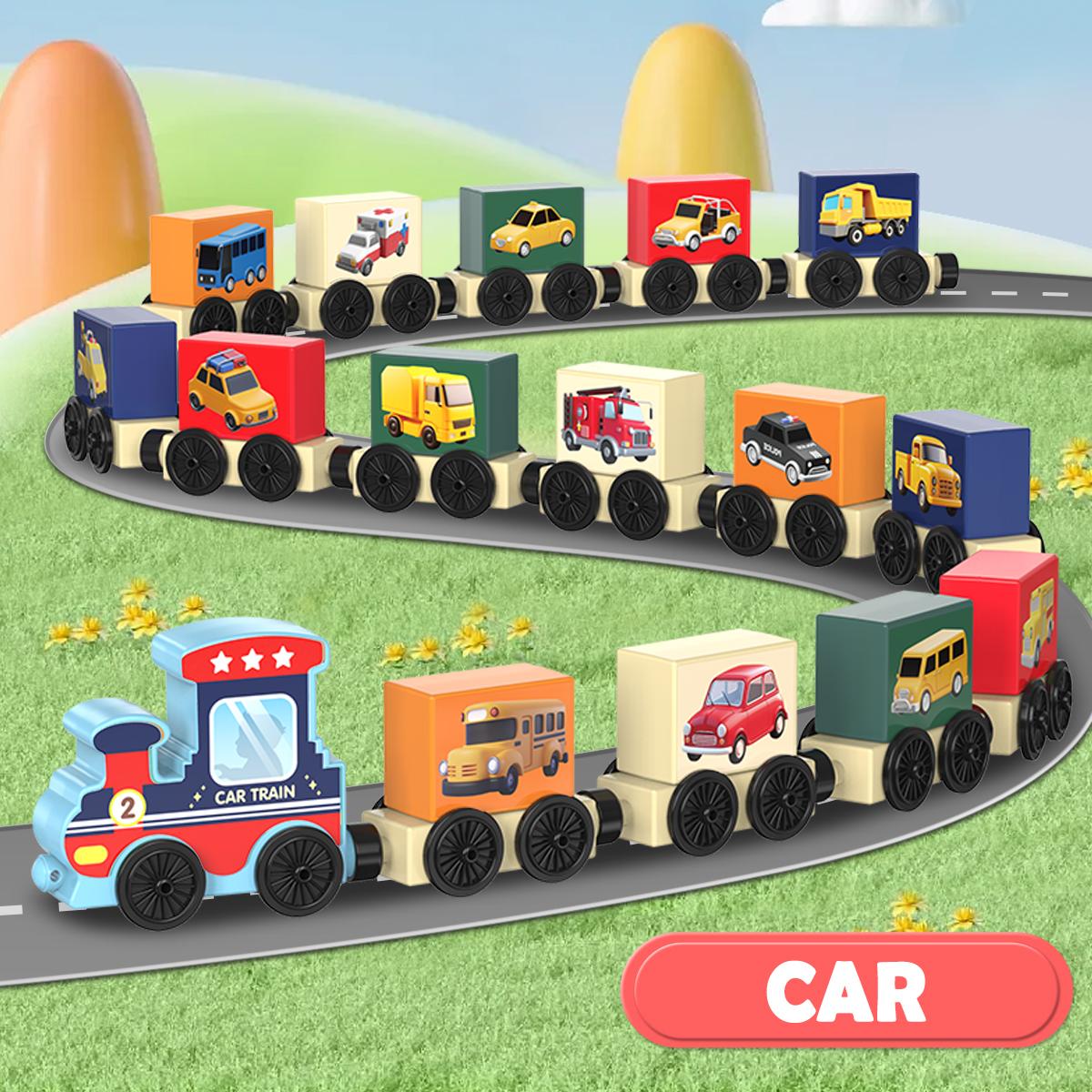Train Models Toys, Digital Letter Dinosaur Little Car Small Train Puzzle Block Assembly Toy Gifts for Boys and Girls
