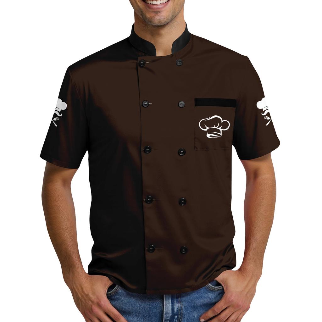 Chef Hat  Print - Men's Casual Short Sleeve Chef Dress