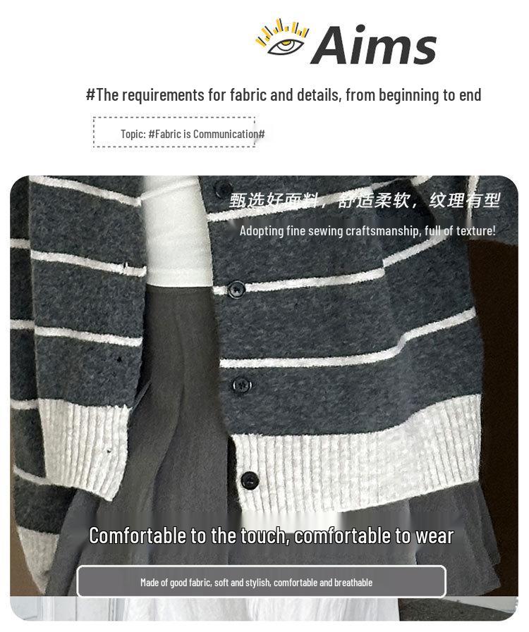 2025 Girls' Striped Knit Cardigan Sweater - Trendy Spring & Autumn Fashion for Big Children