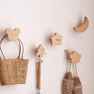 Japanese Cute Animal Wooden Wall Hook - Moon Cartoon Design Nordic Decor