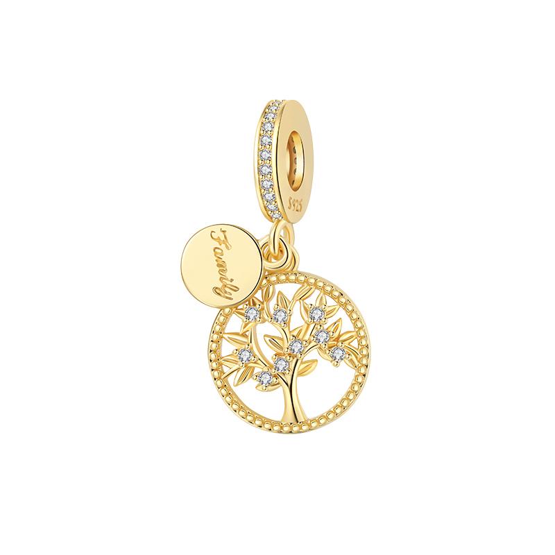 Kupfer Familienanhänger Goldener Lebensbaum Kreuz Hohlanhänger Passend für 4mm Lochdurchmesser Armbänder Frauen DIY Schmuck Geschenk