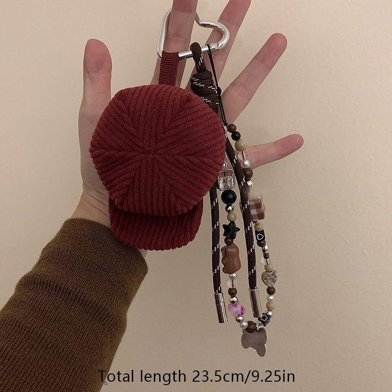 Trendy Handmade Hat Keychain Y2K Braided Rope Beaded Keyring Ins Style Key Holder Bag Pendant  Hanging Decoration