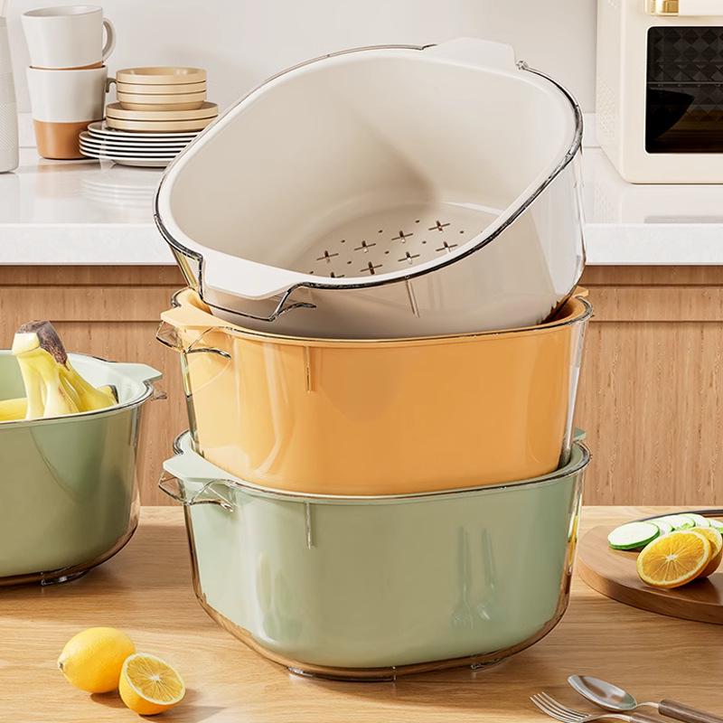 Double-Layer Kitchen Drain Basket for Fruits & Vegetables - Food-Grade Storage & Strainer