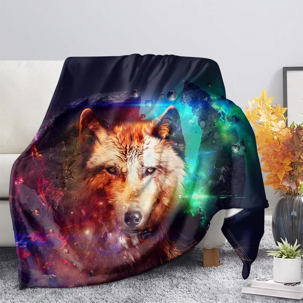 Print  Wolf Pattern King Queen Size All Super Soft Lightweight Blanket for Bed SofaWarm