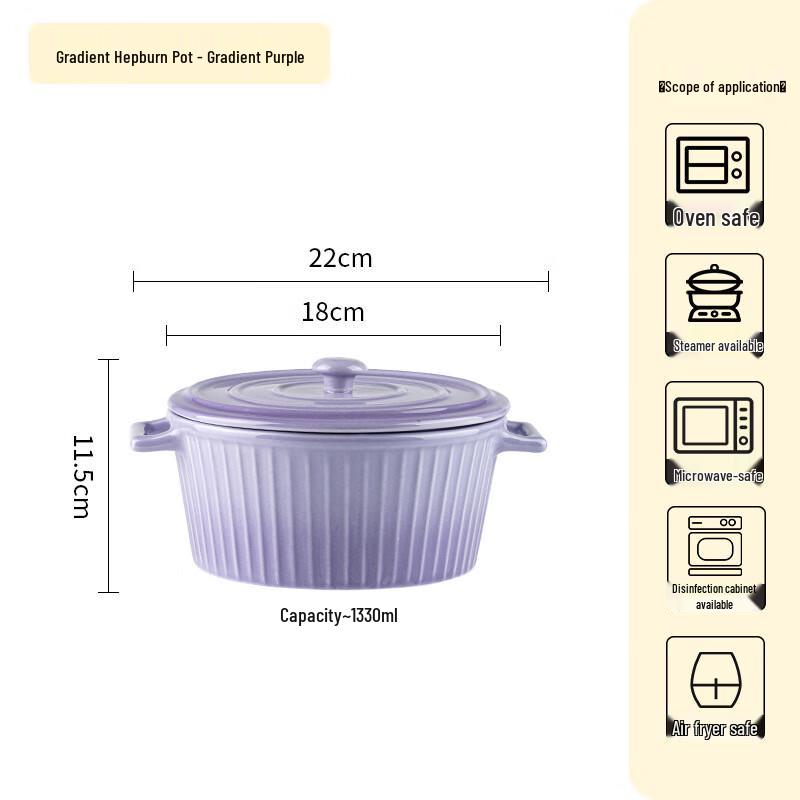 Perison Gradient Ceramic Double-Handle Lidded Soup Bowl
