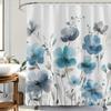 Blue Floral Shower Curtain, Boho Watercolor Botanical Flowers Design Shower Curtain for Bathroom, Natural Teal Gray Plant Decor