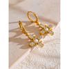 Yhpup High Quality Zirconia Pearls Cross Drop Hoop Earrings Golden Stainless Steel Temperament Arrivals Daily Jewelry Gift