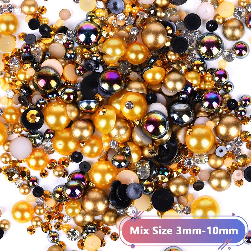Hot Sale Color Mixed Semicircular Pearl Resin Diamond Mixed 3-10Mm Highlight Abs Pearl Diy Jewelry