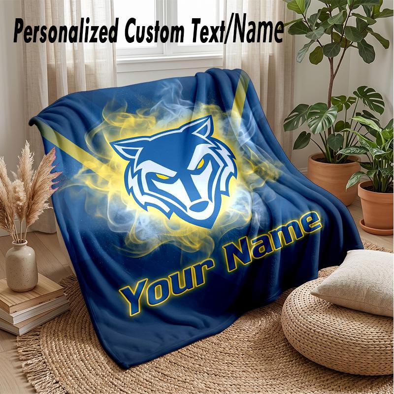 Warrington Wolves Custom Flannel Throw Blanket Print Your Name Text Soft Warm Blanket Holiday Present
