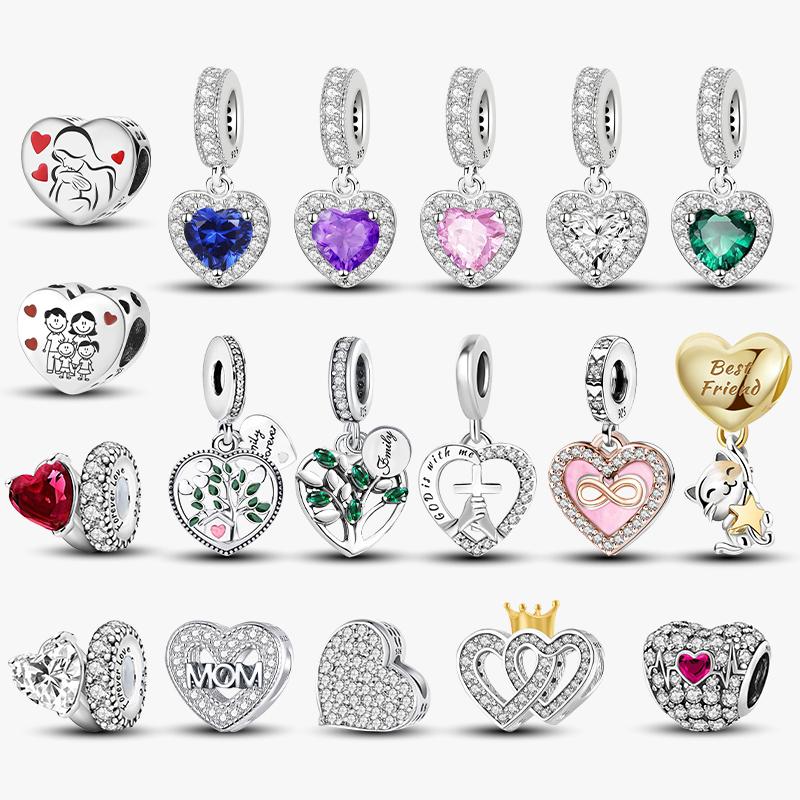 Fit Pan Original Bracelets Multicolour Love Heart Series Mom Family Cat Copper Charms Beads Diy Birthday Jewelry Gift