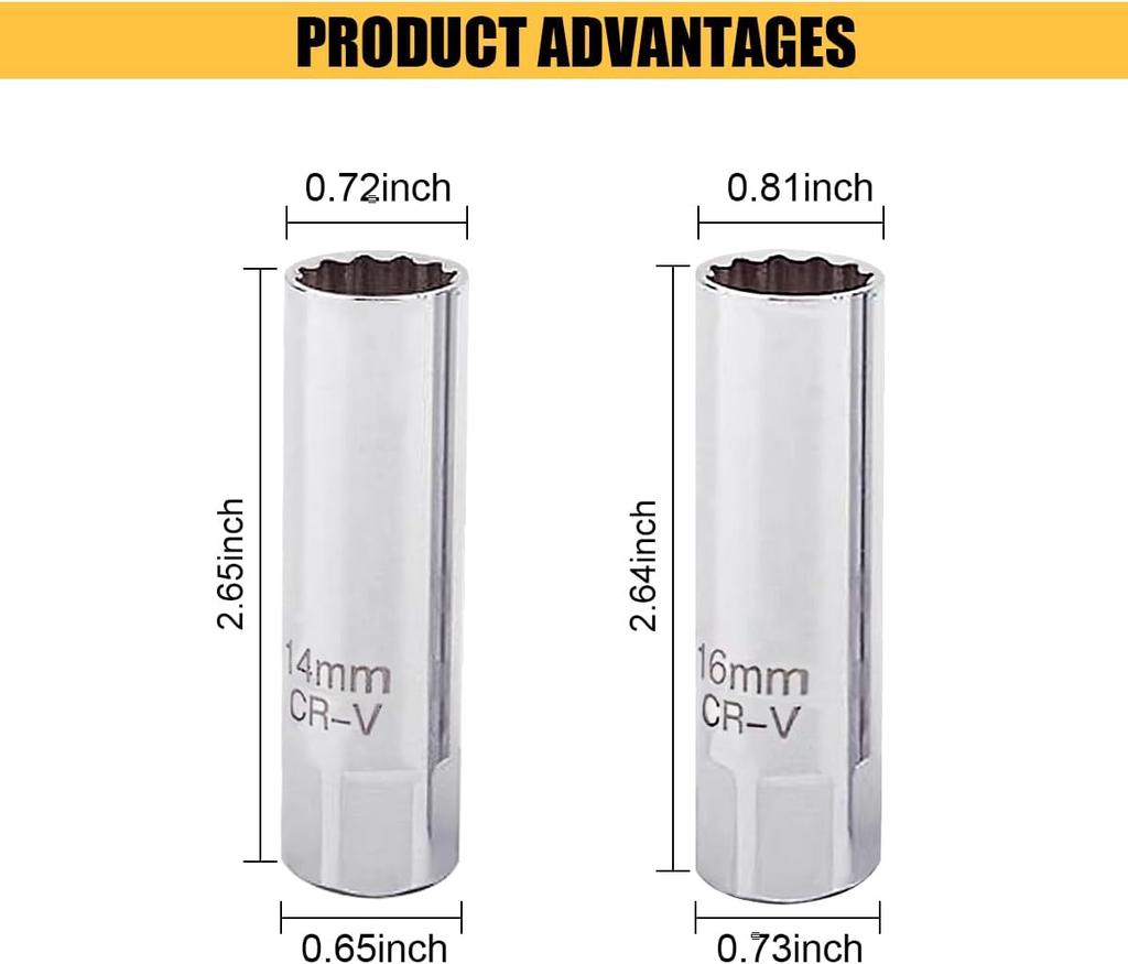 Universal Spark Plug Socket Spark Plug Wrench 3/8 Magnetic 12 Angle Thin Wall for 14mm 16mm Spark Plug Removal Auto Repair Tool