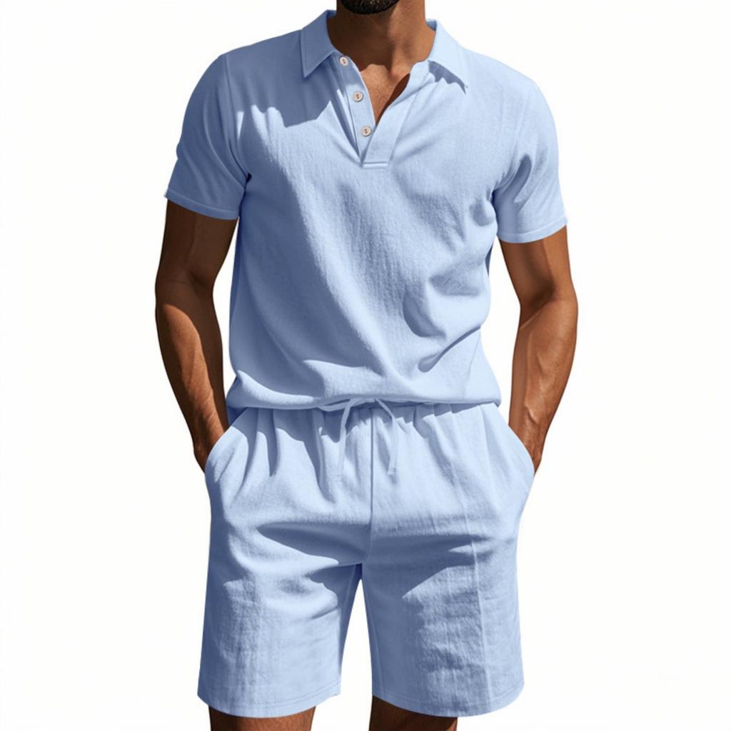 Men's 2 Pieces Linen Set Summer Beach Outfits Casual Short Sleeve Shirts And  Vacation Shorts