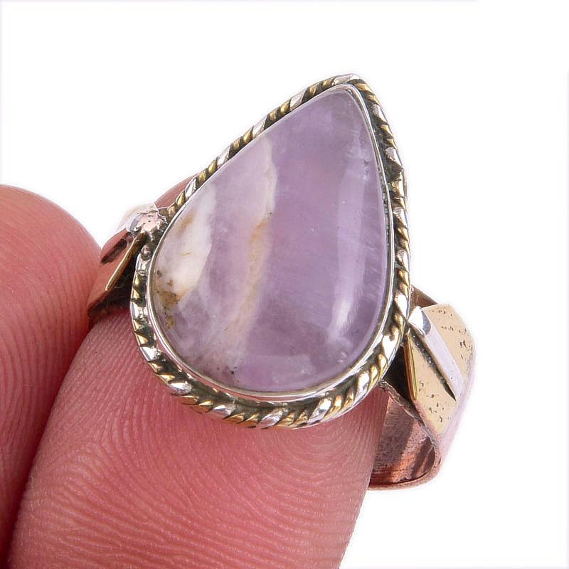 Natural Tiffany Stone Gemstone Two Tone 925 Sterling Silver Ring Size 9.5 M3O79