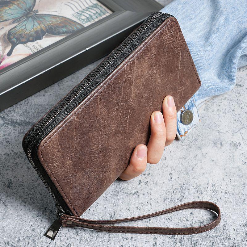Men's Vintage Leather Wallet with Zipper: Slim, Multifunctional, Multi-Card Slot, Phone Holder, Coin Purse