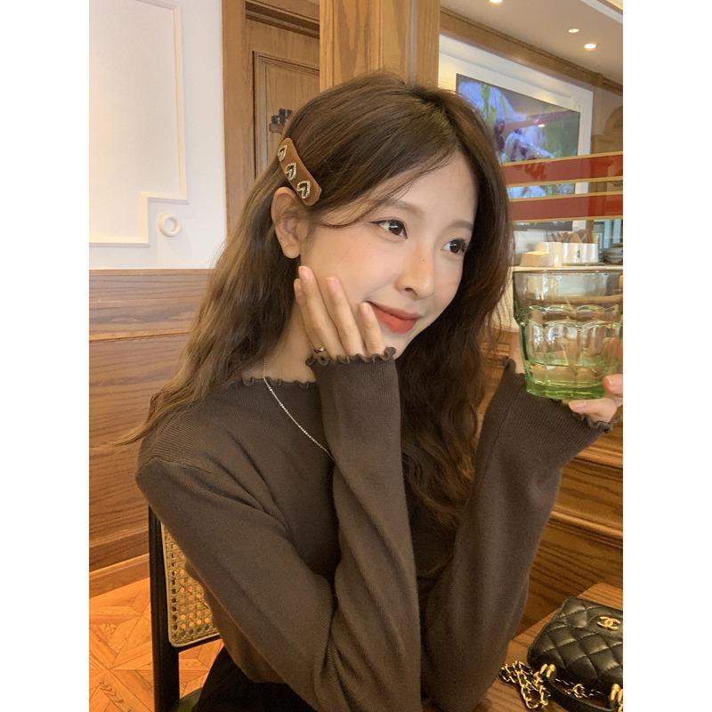 

High-end inner bottoming shirt women s spring and autumn new fungus edge semi-turtleneck sweater knitted sweater top One size fits all [recommended 80-60kg]