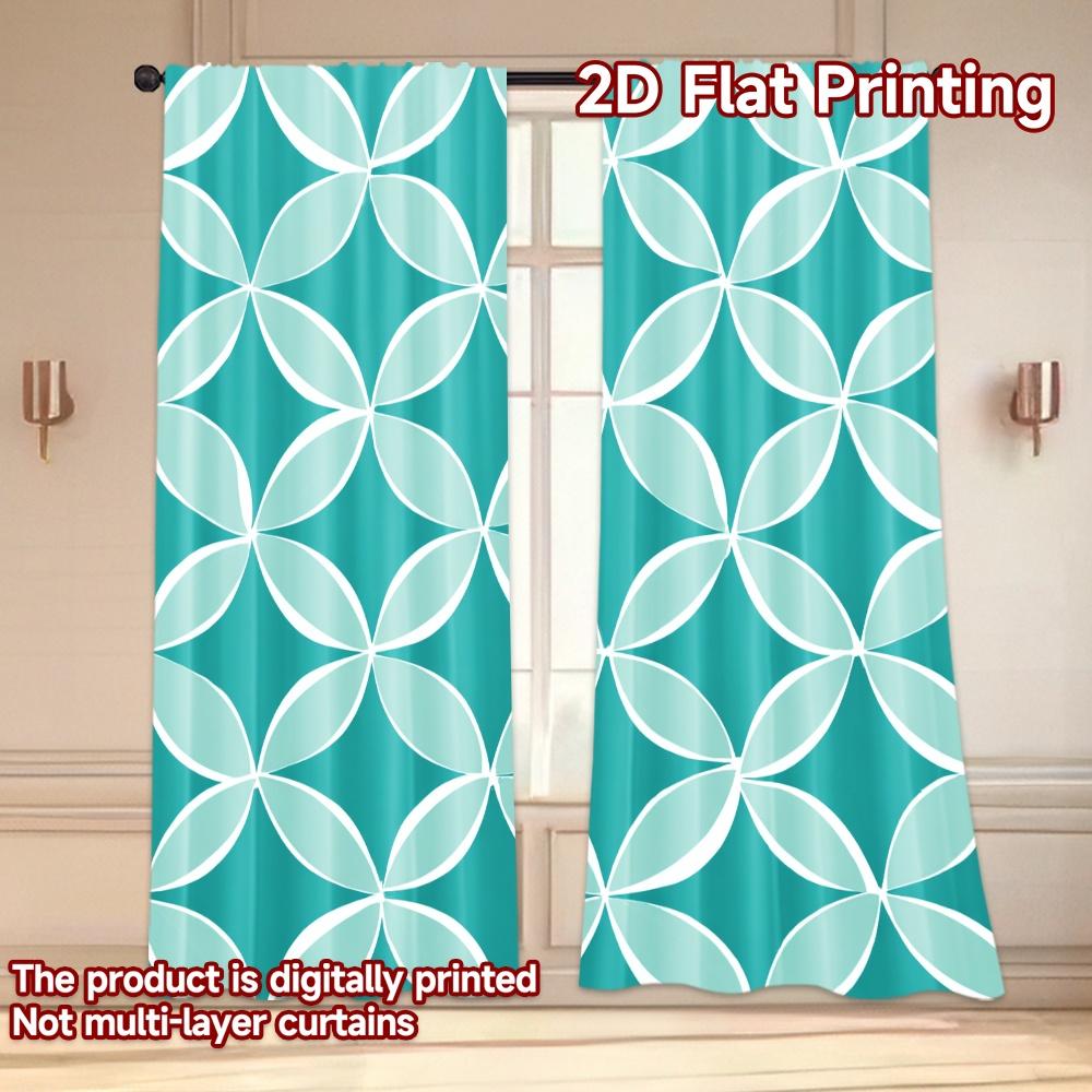 Set Of 2 Flat Printing Curtains Without Rod Geometric Blue White Design Saint Patrick Is Day Festival Chic Print Curtain Polyester