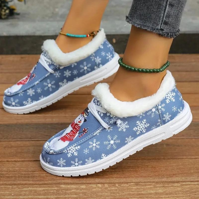 New Christmas Canvas Shoes Flat Shoes for Women Warm Imitation Fur Loafers Women Luxury Women Plus Size Shoes  Zapatos De Mujer