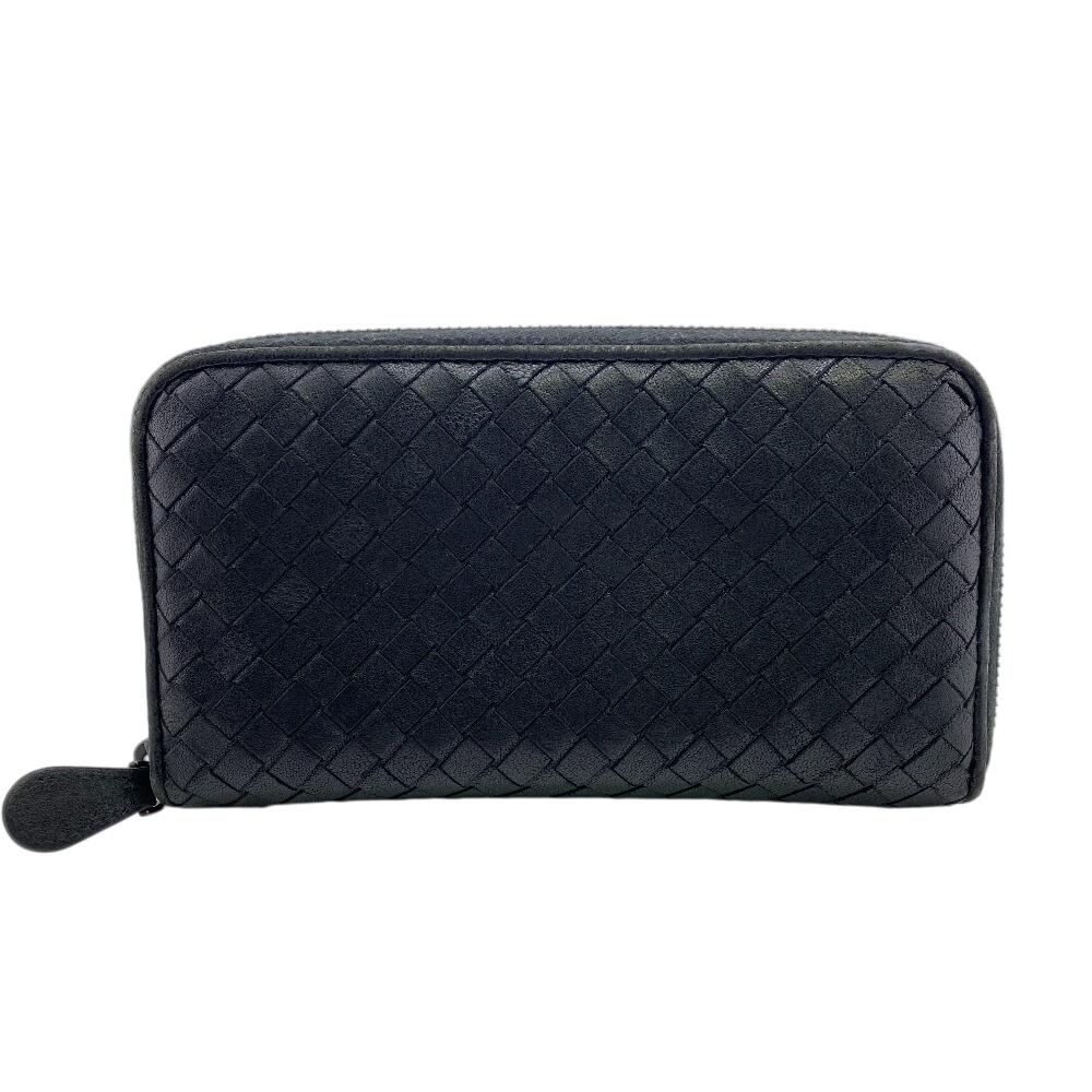BOTTEGAVENETA Zip Around INTRECCIATO leather Purse black leather mens Used