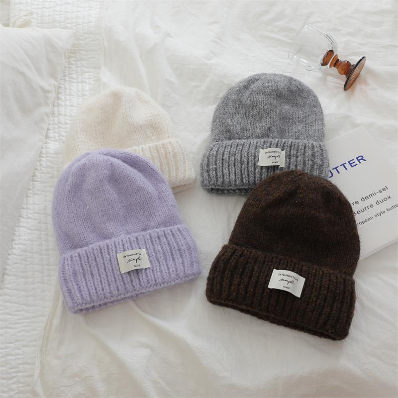 Korean Dopamine Simple Letter Wool Hat for Women Thickened Warm Knitted Hat Letter Labeling for Men and Women