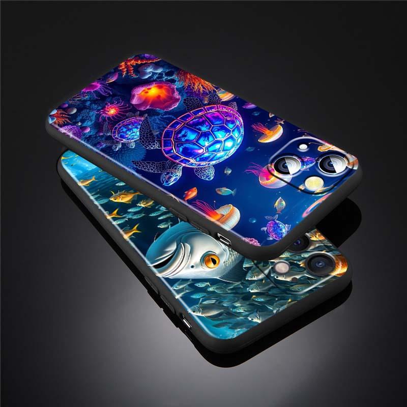 Cartoon Anime Turtle Elephant Phone Case For Apple iPhone 17 16 16E 15 14 13 12 11 Pro Max Plus Black Soft Silicone