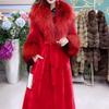 Høst og vinter imitasjon minkkåpe pelskåpe dame lang pelskåpe imitasjon revepelskrage stor størrelse high-end bomullsklær