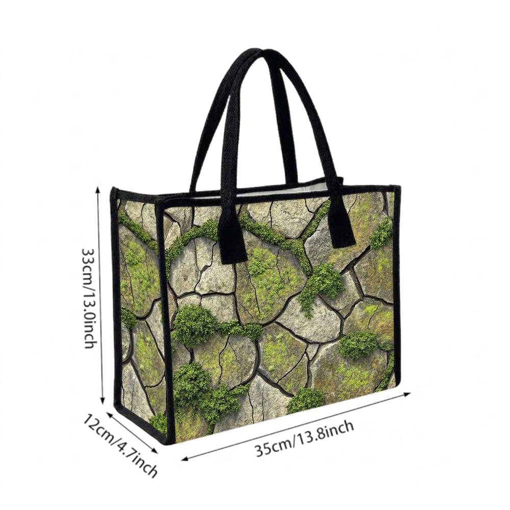 Moss Cracked Stone Print Large Capacity Daily Tote Bag for Women Casual Outdoor Shopping Travel Handbag