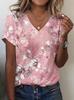 2025 New Summer Women's Cat Paw Color Print T-shirt V-neck Short Sleeve Street Casual Daily Basic Tops