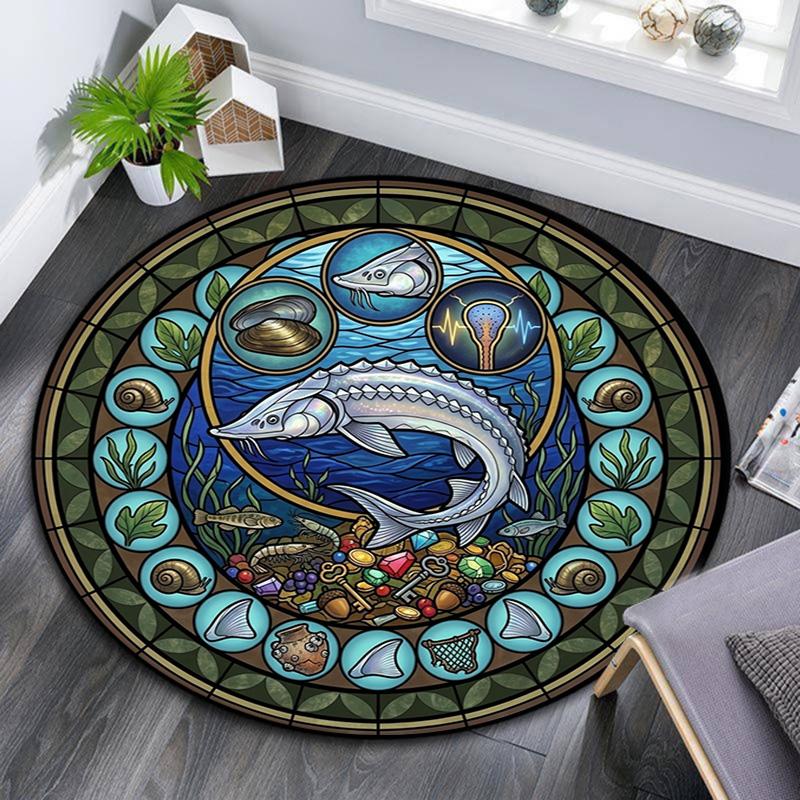 Ocean Life Symbols Round Area Rug Under Office Chairs Bedroom Living Room Home Decor