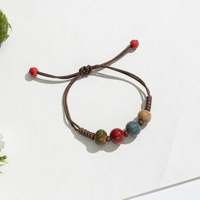 Retro Ethnic Style Ceramic Bracelet - Chinese-style Colorful Porcelain Beads Woven Bracelet