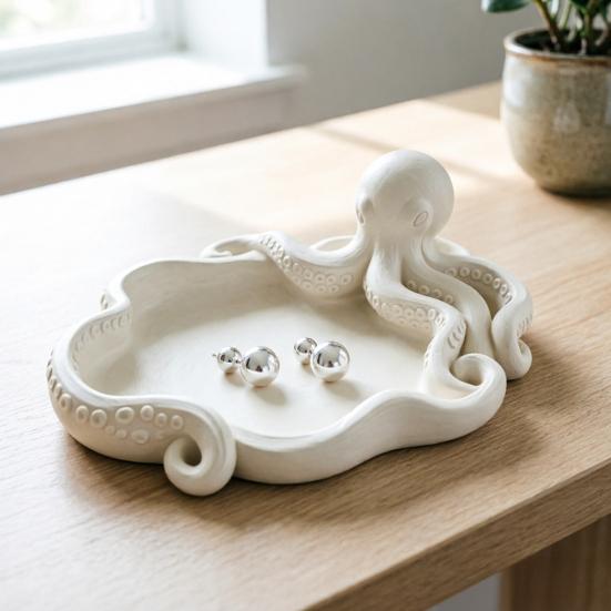 3D Printed Octopus Jewelry Tray for Small Items, Ocean Theme Storage Tray, Multifunctional Desktop Organizer for Vanity Bathroom Desk Decor