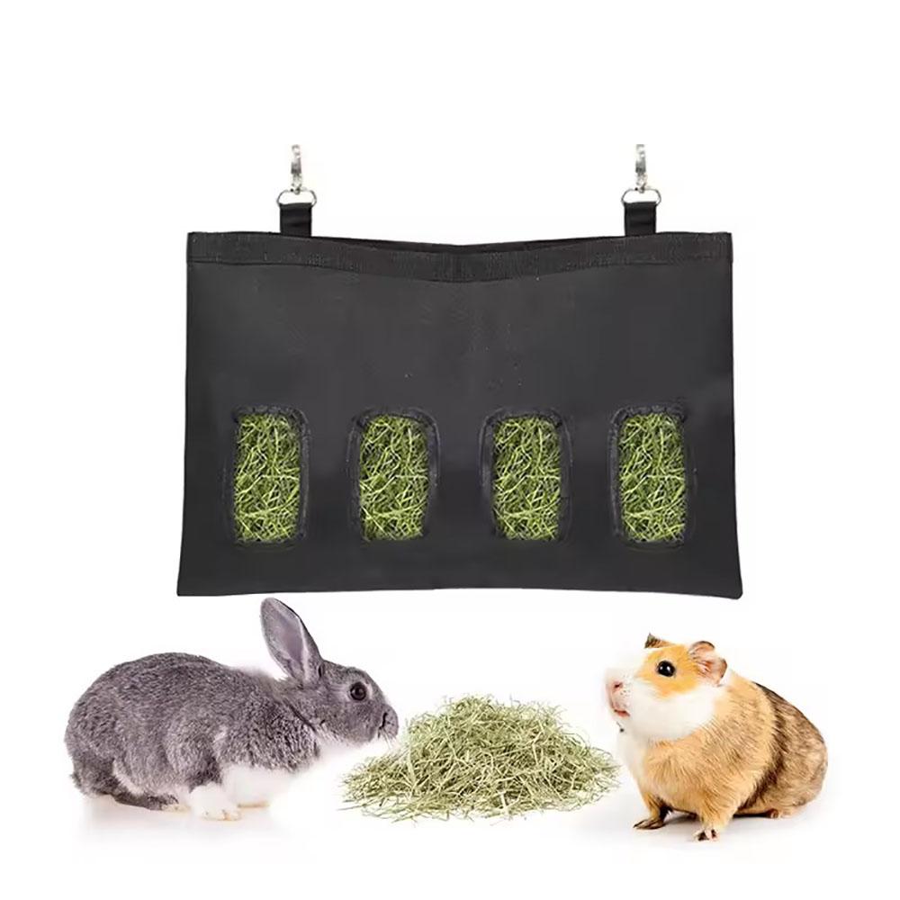 Bunny Hay Bag Hanging Bag Feeder Stand Black Durable Feed Dispenser Container for Rabbits Bunnies Small Animals
