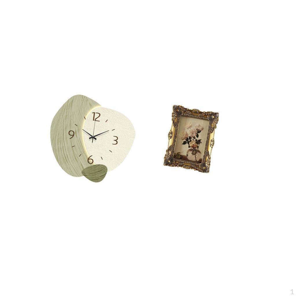 Silent Cartoon Wall Clock with Vintage Resin Photo Frame for Kitchen Office Farmhouse Tabletop