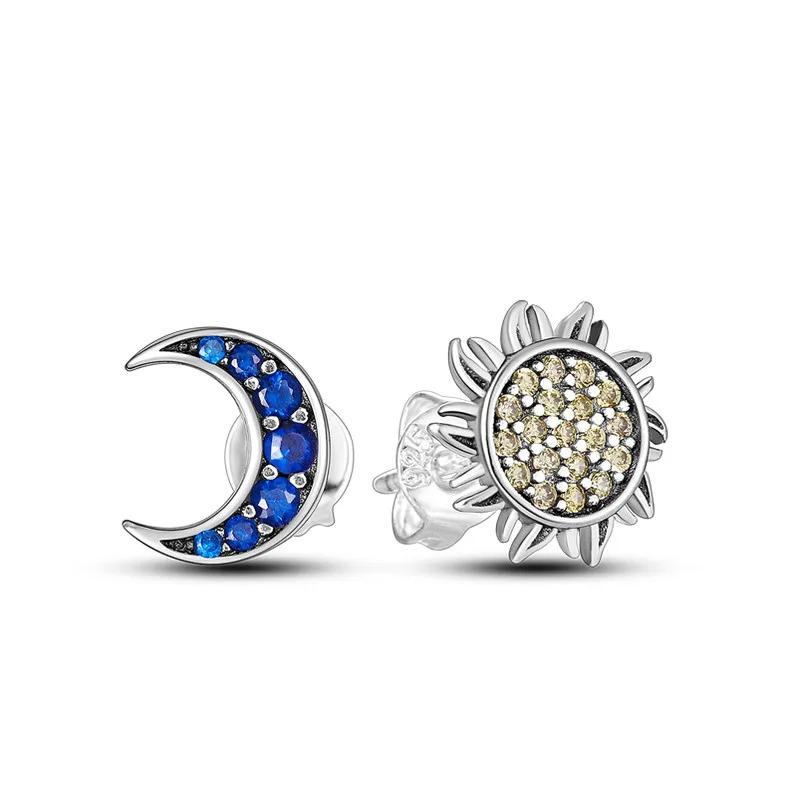 New 925 Sterling Silver Star Moon Earrings for Women Sparkling Zircon Ear Studs Luxury Romantic Fine Jewelry Gift for Girl