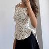 Top de Tirantes de Lunares para Mujer con Dobladillo Fruncido Sin Mangas Casual Ajustado Delgado Blusa