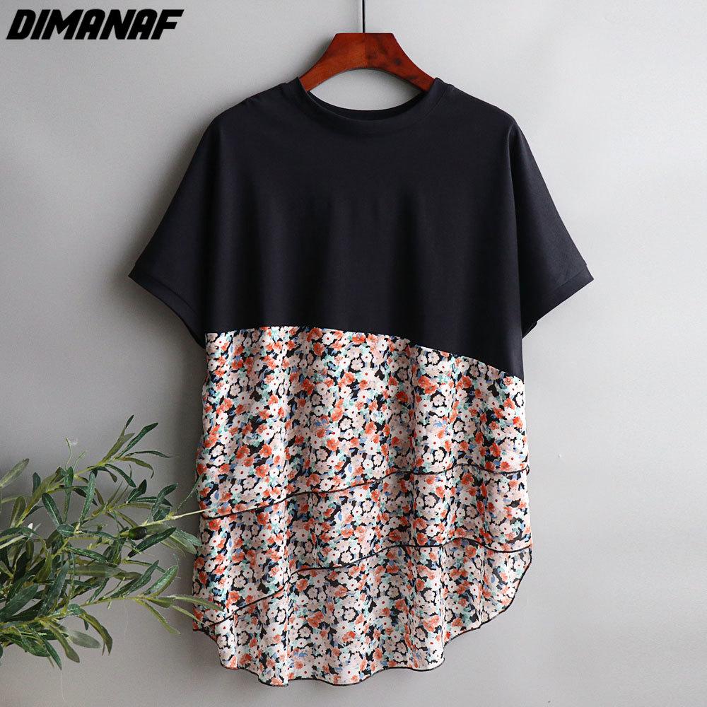 

DIMANAF 2022 женская футболка женские лоскутные цветы шифон с круглым вырезом оверсайз хлопок свободные топы и футболки с короткими рукавами