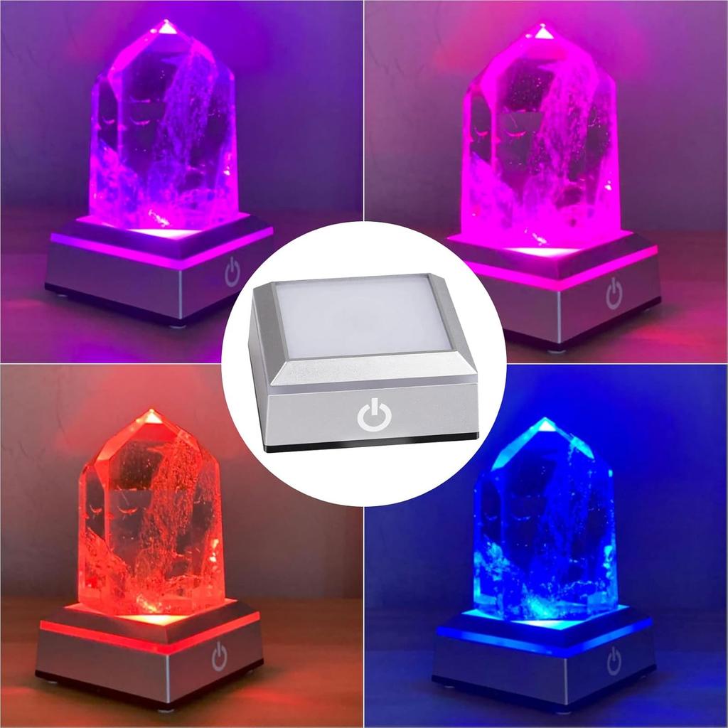 6 Colors LED Light Base Show Stand Display Plate with Sensitive Touch Switch for 3D Laser Crystal Glass Art, 2 Round + 2 Square, blue
