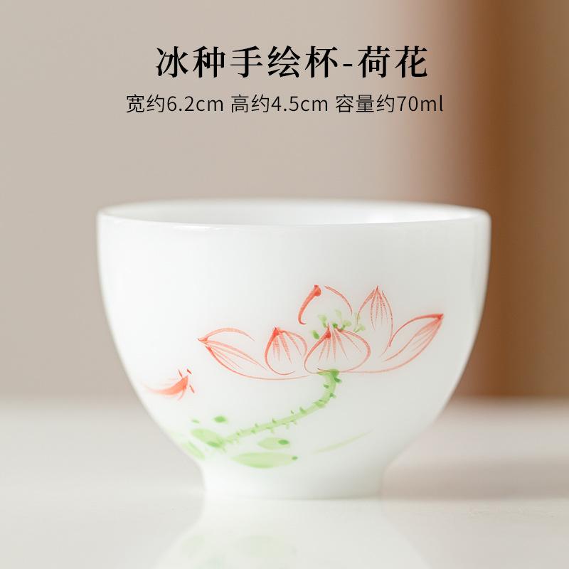Ice Type Jade Porcelain Hand-painted Teacup Handmade Flower Rhyme Single Cup Home Office Kung Fu Tea Cups